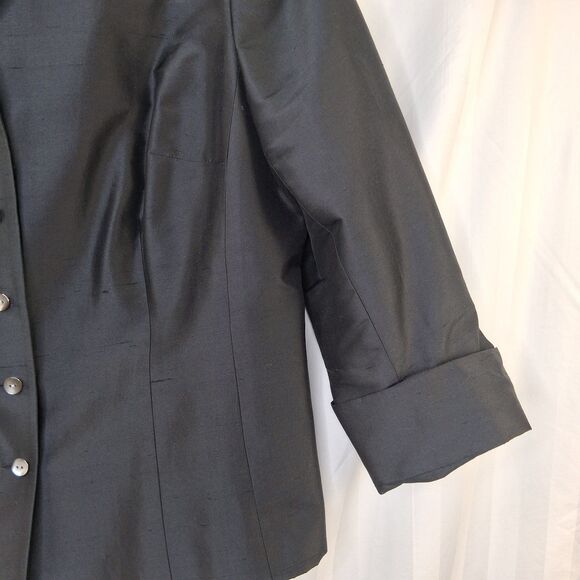 Kate Hill Woman Black Silk Jacket/Blazer Size 16W Fully Lined 3/4 Sleeve - Picture 3 of 15